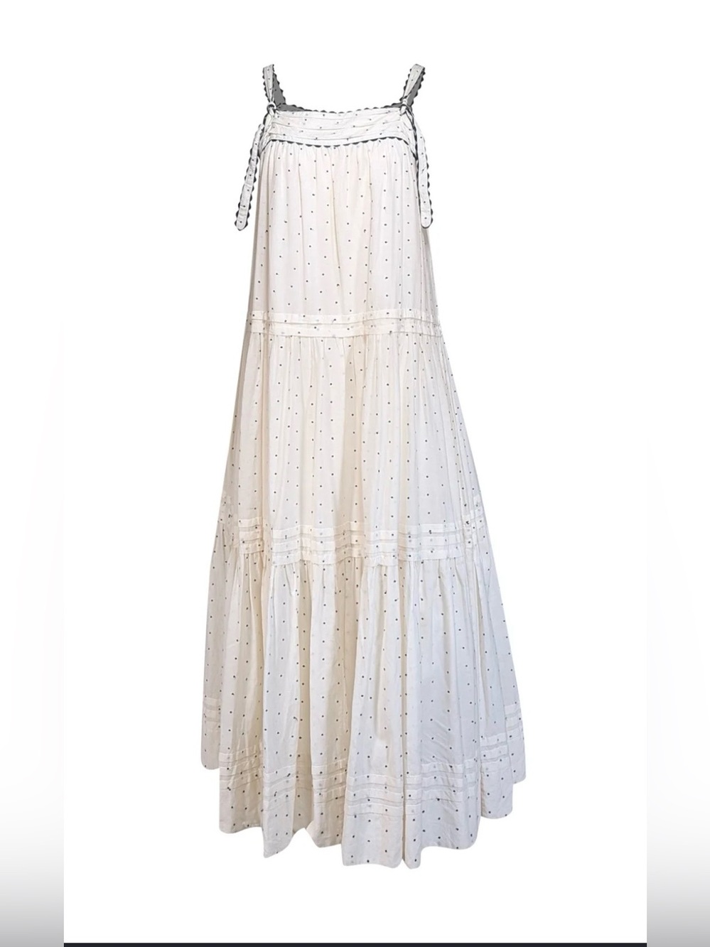 THE GREAT The Sagebrush Dress Size 0 Cream Black Polka Dot tiered midi maxiDres